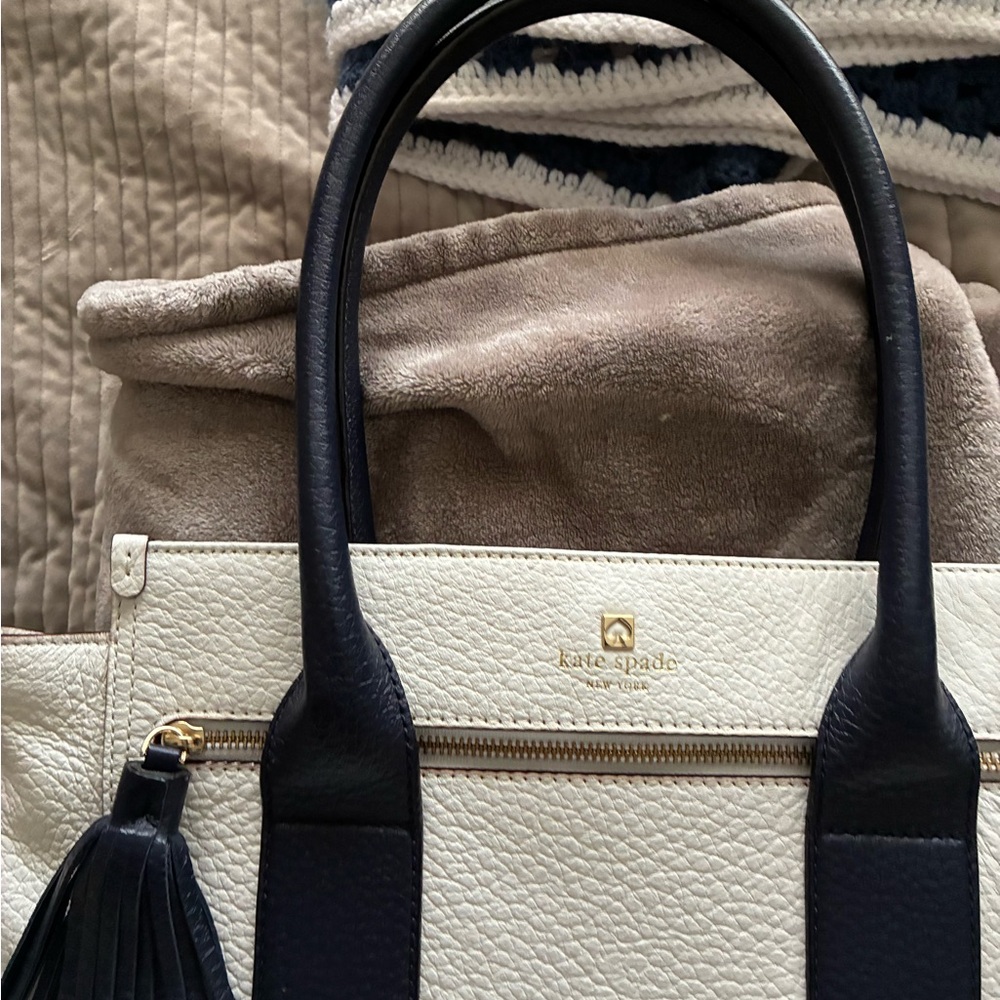 Kate Spade Black and Cream Satchel with Pebbled Leather
